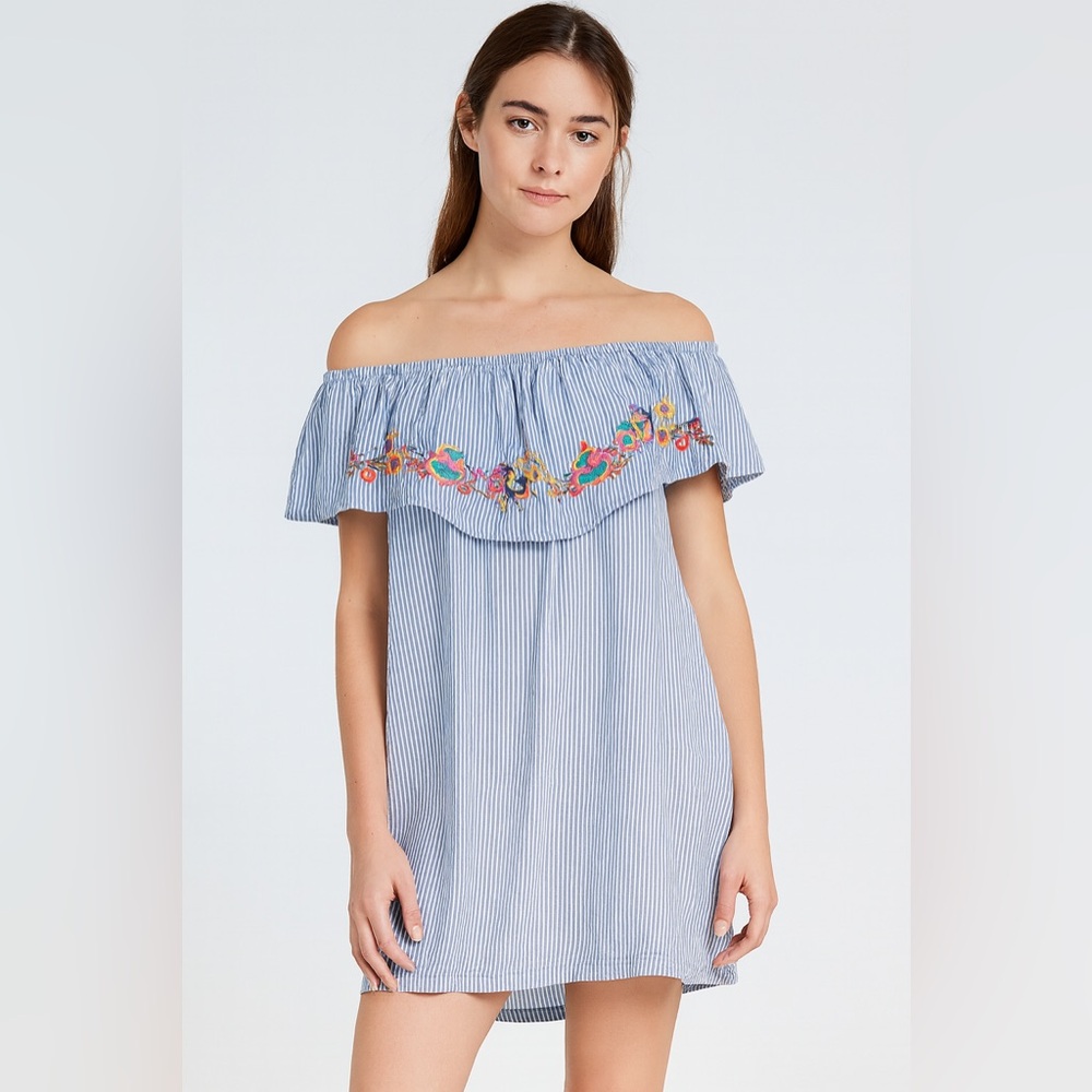 Love, Fire Embroidered Off‑Shoulder Dress – Size S